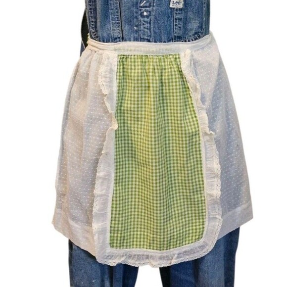 Darling Vintage Swiss Dot And Gingham Half Apron - Picture 1 of 3
